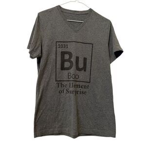 TeePublic Bu Boo The Element Of Surprise Graphic V-Neck Gray T-Shirt Size Large